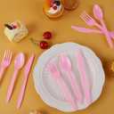 Kochorie 90 Pieces Pink Plastic Cutlery Set Disposable Plastic Utensils Heavy Duty Flatware Set Includes 30 Knives 30 Forks 30 Spoons for Party Wedding Birthday