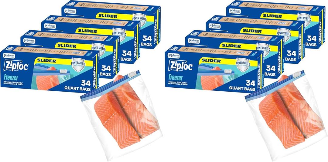 Ziploc Quart Food Storage Freezer Slider Bags, 136ct Total, Durable (Pack of 2)