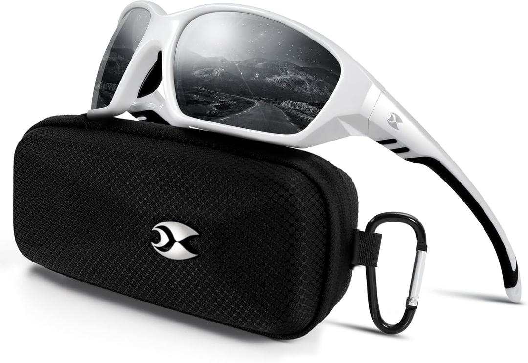 Sports Polarized Sunglasses for Men: Womens UV400 Protection Sun Glasses Wrap Around Goggles for Fishing Driving TR90 (C04-white)