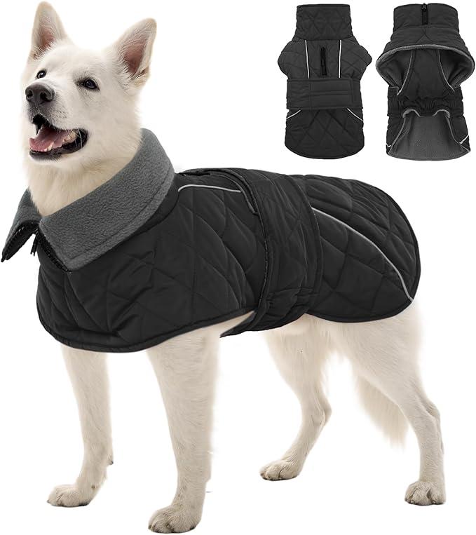 Kuoser Dog Winter Coat Waterproof Dog Snow Jacket, Warm Fleece Lined Pet Turtleneck Snowsuit Puppy Cold Weather Coats with Harness Hole, Adjustable Winter Vest for Medium Large Dogs, Grey, 2XL