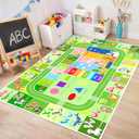Alphabet Rugs for Kids Playroom - ABC Rug for Classroom with ABC Alphabet,Animals Colors,ABC Carpet for Children Playroom Cartoon Kids Play Mat for Bedroom Decor,Green,2.5x4 Feet