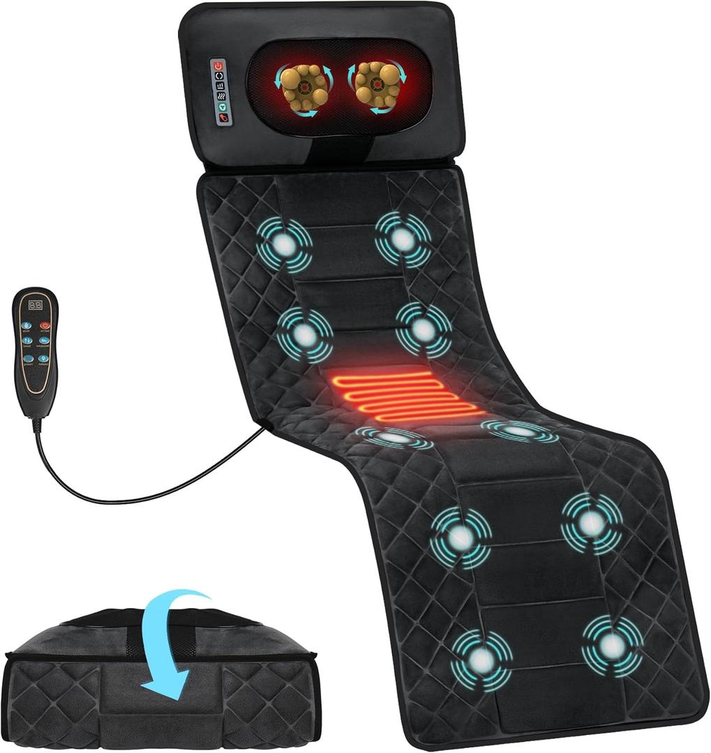 Full Body Massage Mat with Heat Detachable Neck Pillow Vibration Massage Pad with 10 Motors 9 Speeds 9 Modes for Neck Back Pain, Gifts for Men Women at Home Office Use