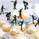 2 x Ercadio 24 PCS Roller Skate Cake Topper Girl in Roller Skating Cake Toppers Retro Hip Hop Theme Party Cake Decoration for Boys or Girls 80s 90s Skating Theme Party Decorations Black