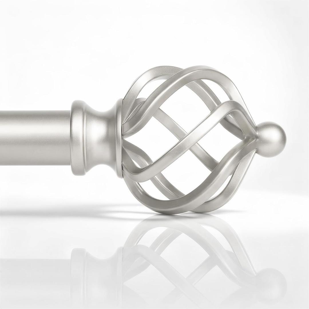 1 Inch Heavy Duty Curtain Rods for Windows 72150":Sturdy Silver Metal Drapery Rods with Decorative Twisted Cage Finials,Adjustable Farmhouse Window Treatment Rod for Bedroom/Kitchen/Living Room