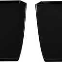 The HC Companies Aria Self Watering Square Plant Pot w/Drainage - Planters for Outdoor Plants & Indoor Plants - Lightweight & UV-Resistant Plastic Pots for Plants (8" Glossy Black, Pack of 2)
