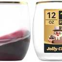 JOLLY CHEF 12 Pack 12oz Gold Plastic Wine Glasses Stemless, Gold Disposable Wine Cups, Premium Quality, Recyclable, Unbreakable, Crystal and BPA-Free for Party