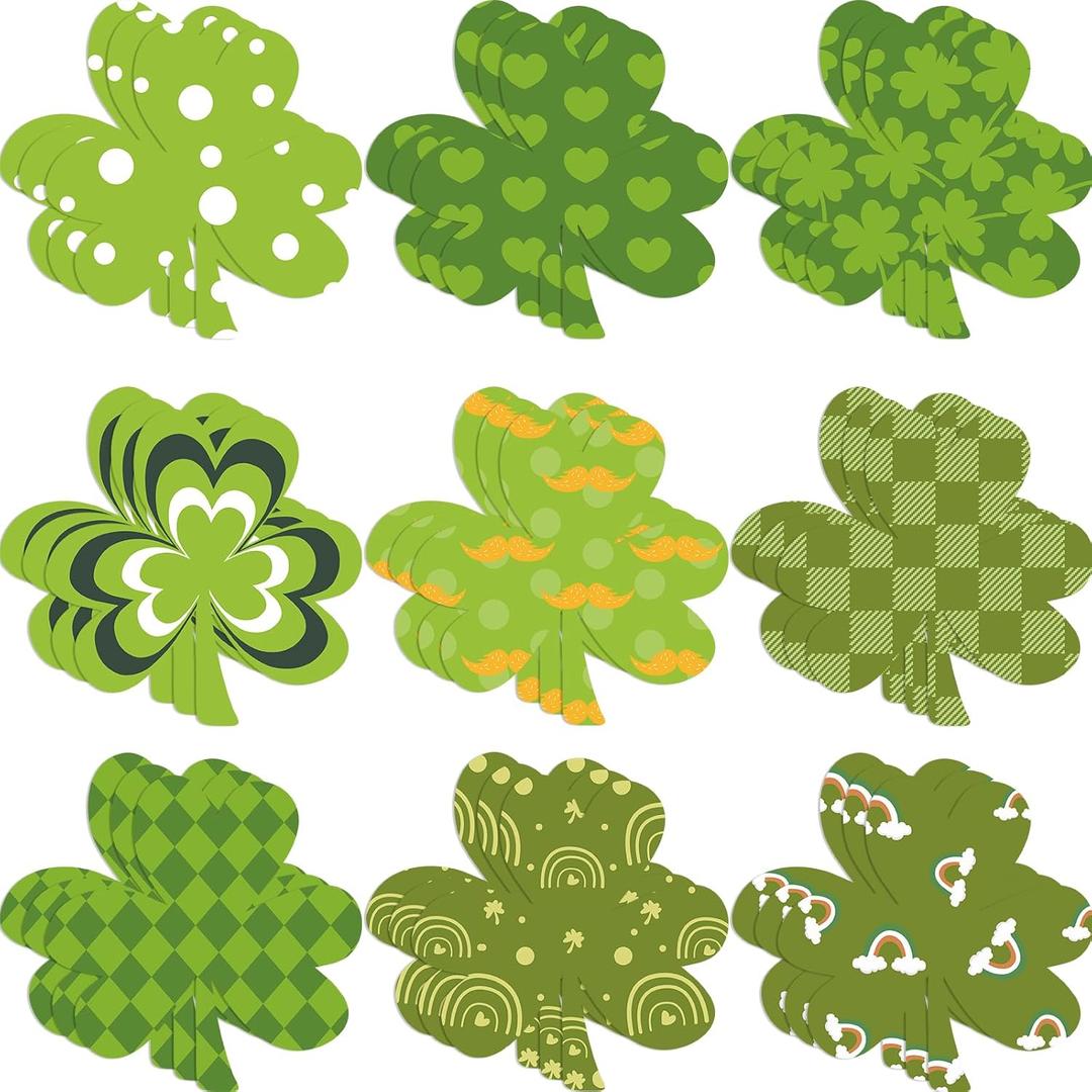WorldBazaar 54 Pcs Shamrock Cutouts for St. Patricks Day Decorations St Patricks Day Clover Cutout Shamrocks 6 x 6