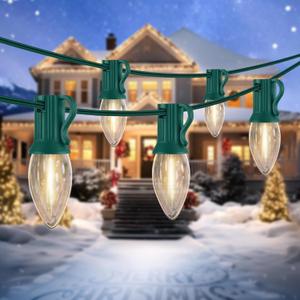 2 x C7 LED Christmas & Halloween Lights - 12FT Outdoor Clear String Lights with 12 Vintage C7 Bulbs, Warm White Hanging Decor for Porch, Garden, Backyard, Balcony, Holiday Party