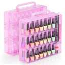Nail Polish Organizer Pack of 2, Portable 48 Bottles Clear Nail Polish Holder with Adjustable Divider, Gel Nail Polish Storage Double Side Nail Polish Organizer Case for Nail Tech Pink