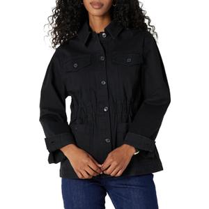 Amazon Essentials Womens Relaxed- Fit Dropped Shoulder Midweight Cotton Twill Jacket (Black)