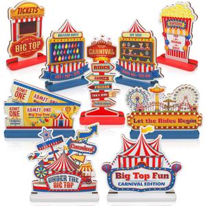 9pcs Carnival Circus Wooden Table Centerpieces Toppers Signs for Tables, Circus Carnival Theme Party Decorations for Birthday Baby Shower Party Favors Supplies
