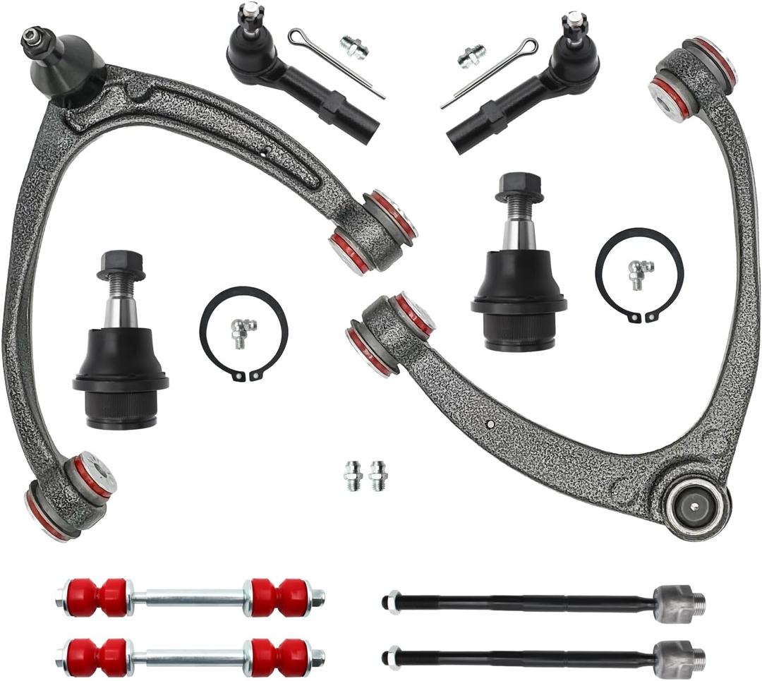 Front End 10pc Suspension Kit for 2007-2013 Chevy Silverado Sierra Yukon Suburban 1500 Avalanche Tahoe Escalade ESV EXT, Upper Control Arm Lower Ball Joints Tie Rods Sway Bars Replacement(10pc Set)