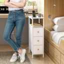 Fixwal Small Nightstand Narrow White Dresser with Charging Station, Skinny Nightstand with 3 Fabric Drawers, Dorm Silm Bedside Table for Small Spaces Bathroom, Bedroom, Laundry
