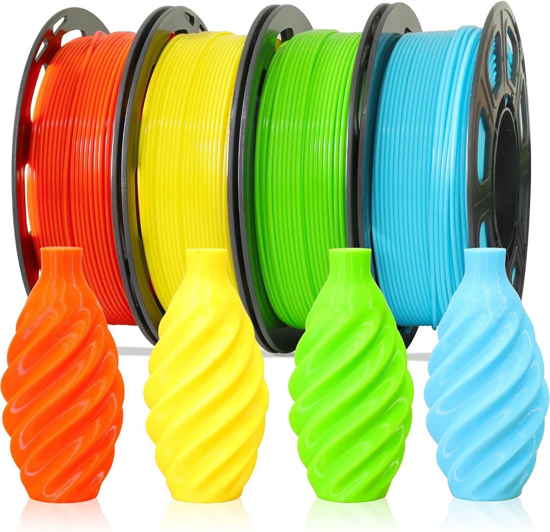 1.75mm 3D PLA Filament 4 in 1 Bundle: Yellow, Orange, Lime Green, Sky Blue, 4 Bright Colors Packed, Each Spool 250g, 4 Spools Packed, Total 1Kg 3D Printing Material by MIKA3D