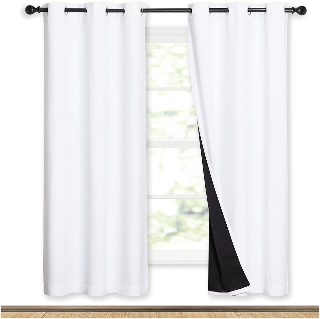 NICETOWN 100% Blackout Window Curtain Panels, Full Light Blocking Drapes with Black Liner for Nursery, 72-inch Drop Thermal Insulated Draperies (White, 2 Pieces, 42-inch Wide Per Panel)