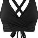 Firpearl Women Underwire Full Coverage Bikini Top Only Criss Cross Push Up Swim Crop Top Tie Back Bathing Suit (10-12, Black)