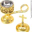 Yawlsow Incense Burner, Frankincense Charcoal Incense Stand, Bakhoor Incense Burner Holder, Ideal for Aromatherapy, Yoga and Spa, Home and Christian Church Censer, (Gold)