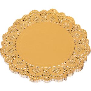 14 Inch 100 Pcs Round Lace Gold Paper Doilies Gold Foil Paper Placemats Doily Paper Pad for Cakes Crafts Party Weddings Tableware Decor