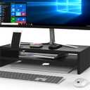 BONTEC Wood Monitor Stand Riser, 2-Tier Desktop Organizer with Storage, Ergonomic Computer Stand for Desk, Cable Management, Cellphone Holder, 21.3 Inch Shelf, Black