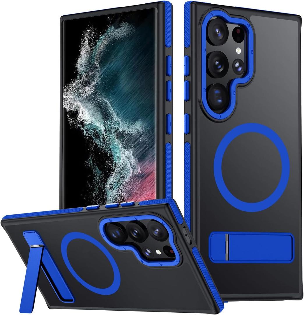 Samsung Galaxy S22 Ultra Case, [Compatible with MagSafe], Adjustable Kickstand,Military Grade Drop Tested, Translucent Matte Phone Case for Galaxy S22 Ultra Case (Blue)