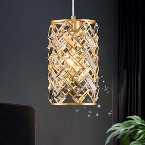 1-Light Gold Crystal Pendant Light, Mini Ceiling Hanging Light Fixture with K9 Prisms for Kitchen Island, Bathroom, Bedroom, or Bar