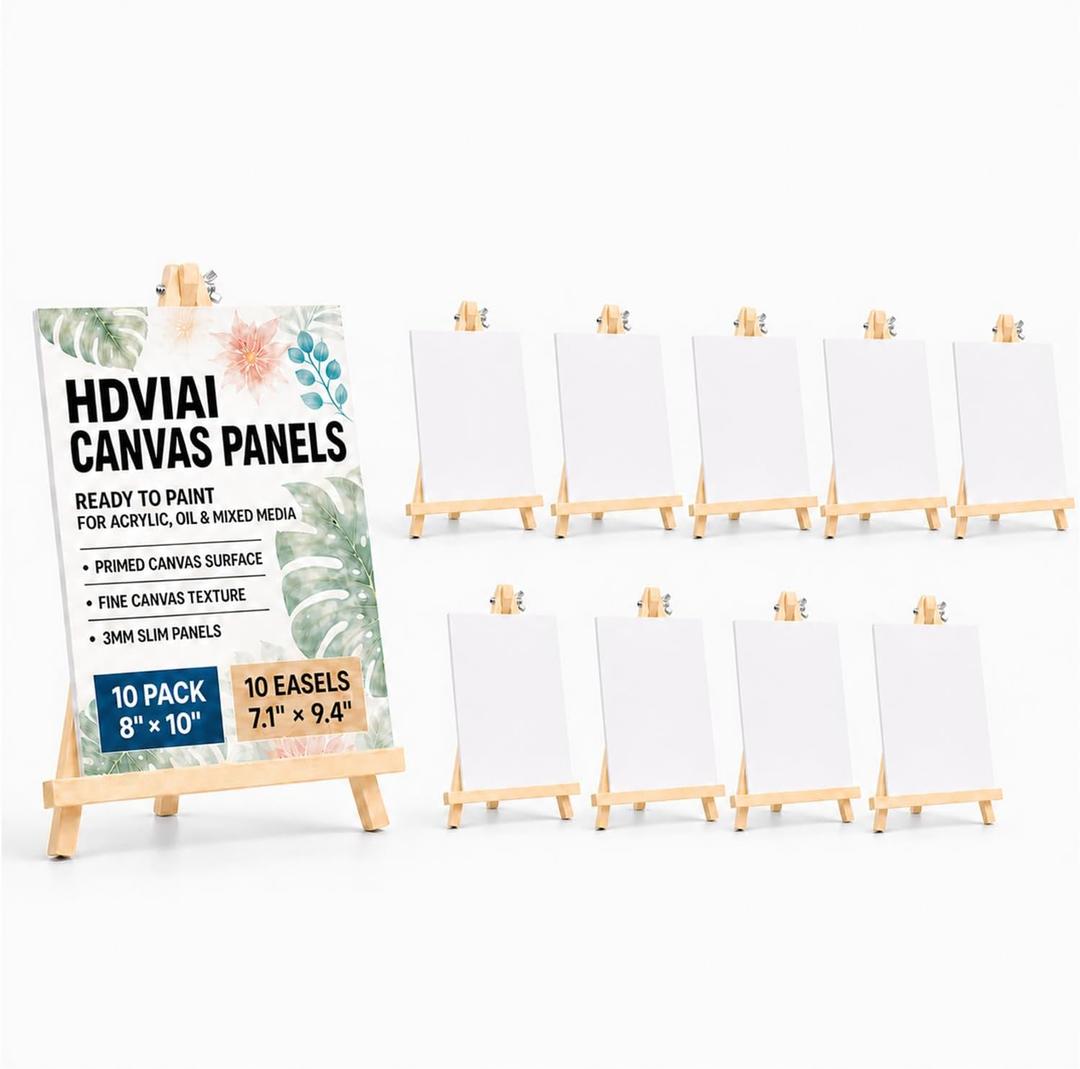 10 x 10-Set Canvas Boards with Easels, 8 x 10 Inch, Paint Party Kit
