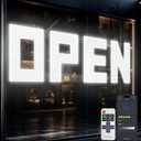 50"x17" Large LED Open Sign with Remote and Bluetooth App, Super Bright Open Signs for Business, Dimmable Big Open Sign for Storefront Window Bar Salon Cafes Retail Shops White