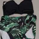 Girl Swimsuit Bikini Set Tropical Print Bathing Suit Two Piece Girls' Swimwear with Tie Side Knot 7-14T (11-12 Years, Black)