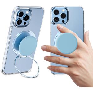 AUROX for MagSafe Phone Grip, Magnetic Phone Grips [Popup Comfortable Grip], Expandable Collapsible Mobile Phone Grip Stand Holder for Magsafe Kickstand, for iPhone 16 15 14 13 12 Series,Light Blue