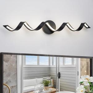 LED Modern Bathroom Vanity Light Fixtures, 31 inch Matte Black Wall Lamp Bedroom 4000K, Spiral Design Wall Sconce for Mirror, Living Room, Bedroom, Hallway 20W