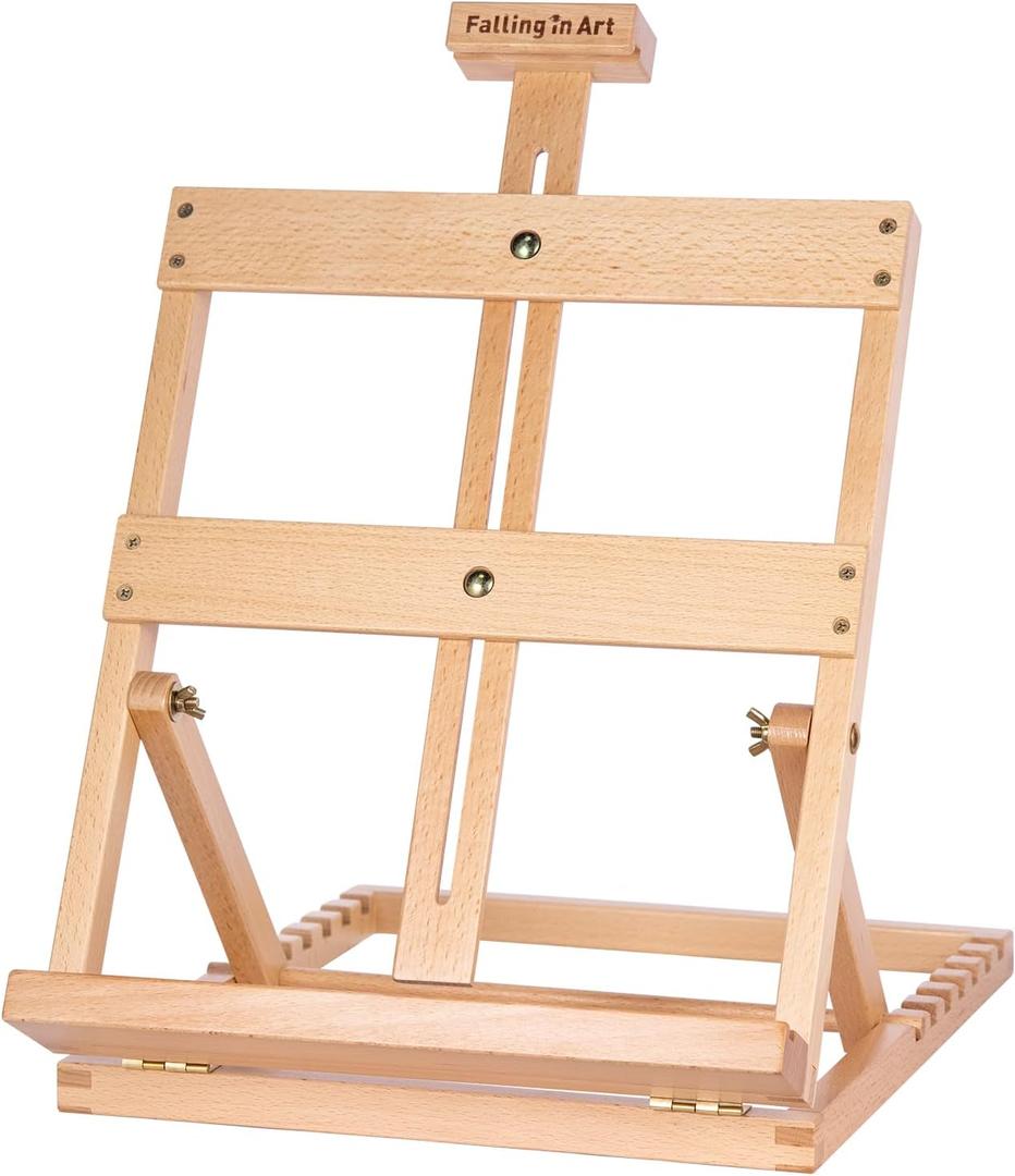 Falling in Art Heavy-Duty H-Frame Tabletop Easel for Painting, Adjustable Beechwood Desktop Easel, Portable Canvas Stand for Adults, Beginners and Artists