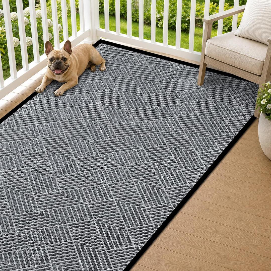 Front Door Mat Outside Entrance, 5x7ft Oversized Rubber Doormat, Large Low Profile Non Slip Door Mat, Trap Dirt and Moisture, Easy Clean Indoor Outdoor Entryway Mat, School,Dark Gray