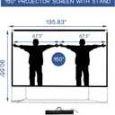 Projector Screen and Stand 150 inch 16:9 HD 4K Large Outdoor Projector Screen Portable Projection Movie Screen with Carry Bag for Home Theater Backyard Cinema Travel Foldable Anti Crease Windproof