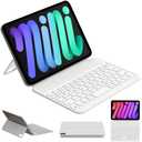 Case with Trackpad Keyboard for iPad mini 7th(A17 Pro, 2024)/6th Generation 8.3 inch,7-Color Backlit Wireless Keyboard Magnetic Detachable Multi-Angle Stand Cover for iPad mini 6 7 White