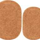 Superior Non-Slip 2 Piece Bath Rug Set, Ultra Plush, Soft and Absorbent 100% Combed Cotton Pile - Traditional Oval Bath Mat Set, Rust