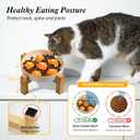 Elevated Slow Feeder Cat Bowl - Maze Puzzle Cat Food Dish with Bamboo Stand, Anti-Slip - Raised Base for Comfortable Eating - 6 OZ - Bright Orange Flower