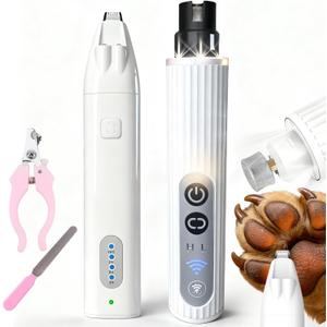 Dog Nail Trimmers and Dog Nail Grinder with 6 Lights, Quiet Dogs Grooming Kit with Cat Paw Clipper & Pet Paw File, Cordless Cat Nail Trimmer & Pet Nail Grinder for Large Medium Small Dog's Paw