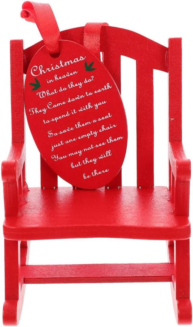 Red Miniature Rocking Chair, 3.34 Inch Small Wooden Ornaments Dollhouse Furniture Vintage Home Decor Christmas Decoration