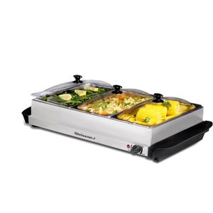 Elite Gourmet EWM-6171 Triple 3 x 2.5 Qt. Trays, Buffet Server, Food Warmer Temperature Control, Clear Slotted Lids, Perfect for Parties, Entertaining & Holidays, 7.5 Qt Total, Stainless Steel (7.5 Quart / 3 Trays)