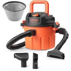 VEVOR Dry Vacuum Cleaner, 2.6 Gallon 2.5 Peak HP Portable Shop Vac with 800W Input Power, Various Nozzles, 1.25in Diameter x 4ft Hose, 9.2ft Cord for Home, Garage, Jobsite, Workshop, Black Orange