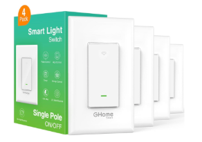 GHome Smart Smart Switch, 2.4Ghz Wi-Fi Light Switch Compatible with Alexa, Google Home, Neutral Wire Required, Single-Pole,UL Certified,Voice Control and Timer,No Hub Required,4pack, White (SW5-4)