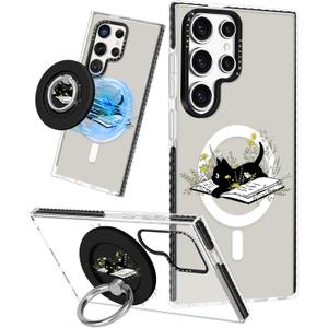 for Samsung Galaxy S24 Ultra Case for Women - Girls Cute Design Compatible with Magsafe Magnetic Ring Holder Stand Cat Flower Phone Covers Aesthetic Girly TPU Funda for S24 Ultra