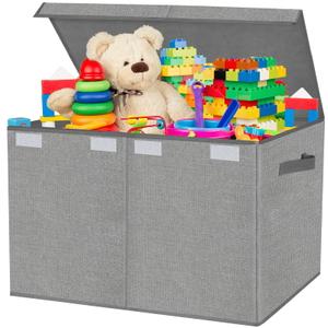 VERONLY Large Toy Box Chest Storage with Lid - Collapsible Kids Toys Boxes Organizer Bins Baskets with Handles for Boys, Girls,Nursery,Playroom,Clothes,Blanket,Bedroom( Gray)