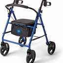 Medline Steel Rollator Walker for Adult Mobility Impairment, Blue, 350 lb. Weight Capacity, 8” Wheels, Foldable, Adjustable Handles, Rolling Walker for Seniors