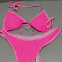 SUUKSESS Women Sexy Thong String 2 Piece Bikini Set Cheeky Halter Swimsuit (4-6, 71 Pink Color Block) M