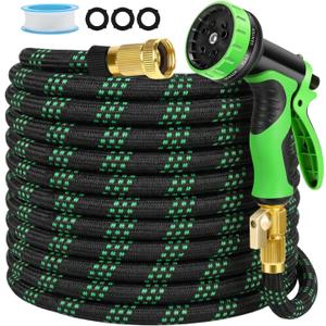 100ft Flexible Garden Hose, Lightweight Water Hose, NON-EXPANDABLE Garden Hose with 10 Function Sprayer Nozzle, Kink-Free Triple-Layer Composite Watering Hose for Yard, Lawn, Outdoor and Car Washing