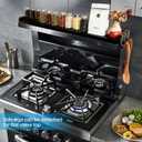 Over the Stove Shelf, Bamboo Stove Top Spice Rack for Kitchen,Wooden Stove Shelf for Back of Stove, Non-slip Countertop Seasoning Organizer with 6 hooks,Easy to Assemble 33.5*4.5*13.4” Black