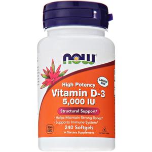 NOW Foods Supplements, Vitamin D-3 5,000 IU, High Potency, Structural Support*, 240 Softgels (EXP 09/01/29)