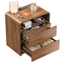 23.8" Modern Nightstand with Hidden Drawers Walnut Night Stand with Charger Station Mid Century Bedside