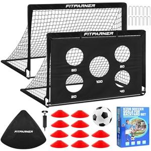 FITPARNER Kids Soccer Goal for Backyard Set,2 Pack of 4x3 ft Portable Pop Up Soccer Nets,Complete Youth Training Equipment with Target,Ball & Cones for Kids 3-14 Goal Practice,Outdoor Sports Game